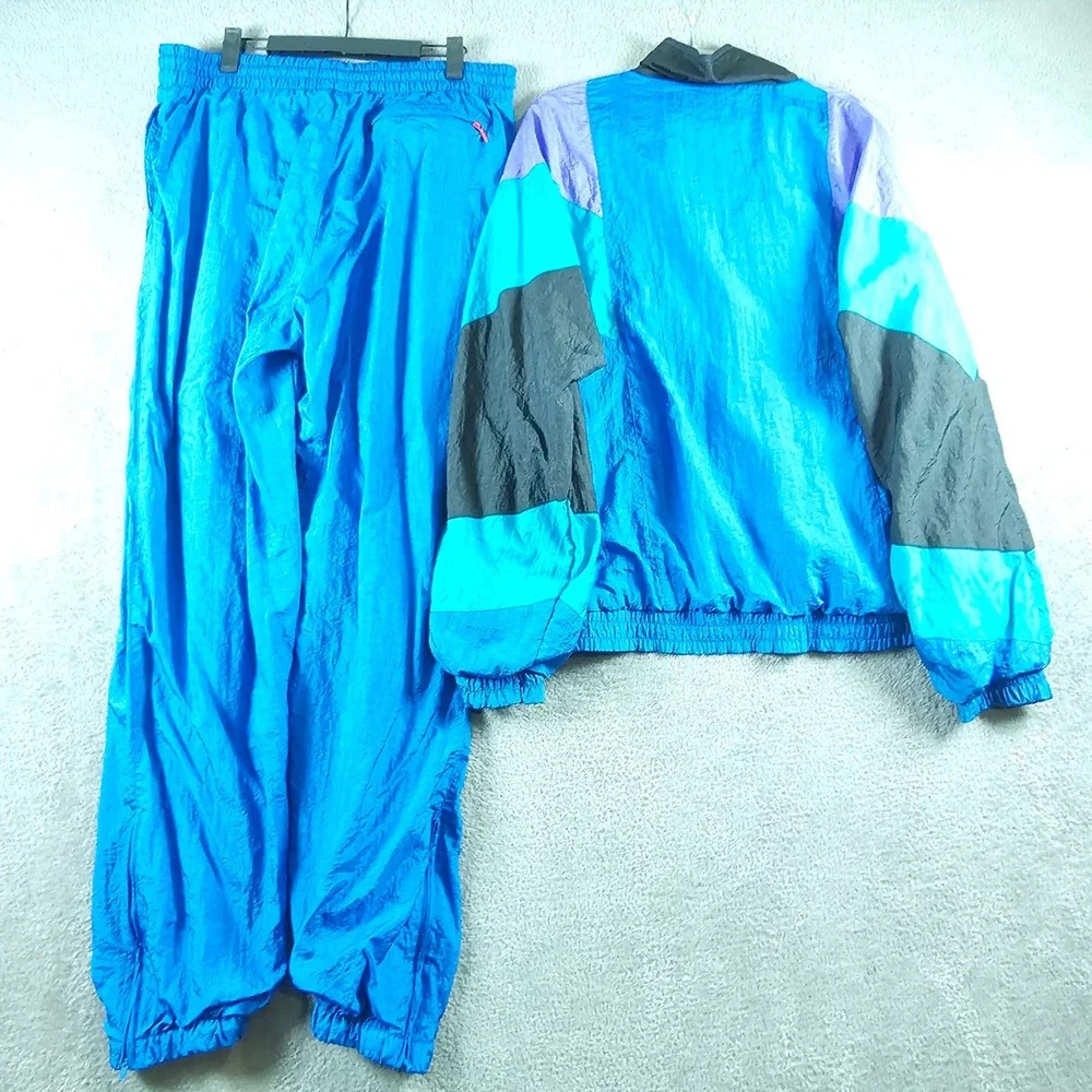 Vintage Esprit by Campus Colorblock Nylon Tracksuit Blue Purple Large 90s Rare‎